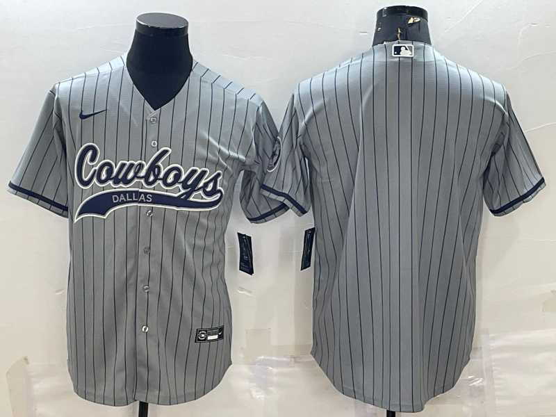 Mens Dallas Cowboys Blank Grey Pinstripe With Patch Cool Base Stitched Baseball Jersey->dallas cowboys->NFL Jersey